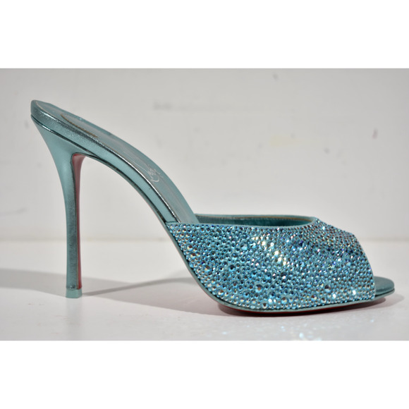 Christian Louboutin Me Dolly Strass 100 Blue Backless Sandal Mule Heel Pump 40 - Picture 2 of 12